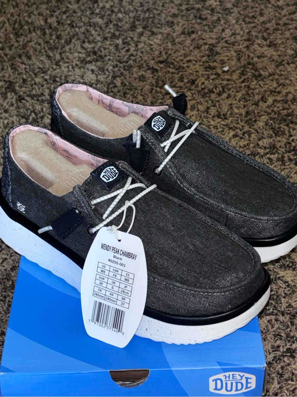Hey Dude Wendy Peak Chambray Slip-On Shoes Women’s Black Size US 8 Platform